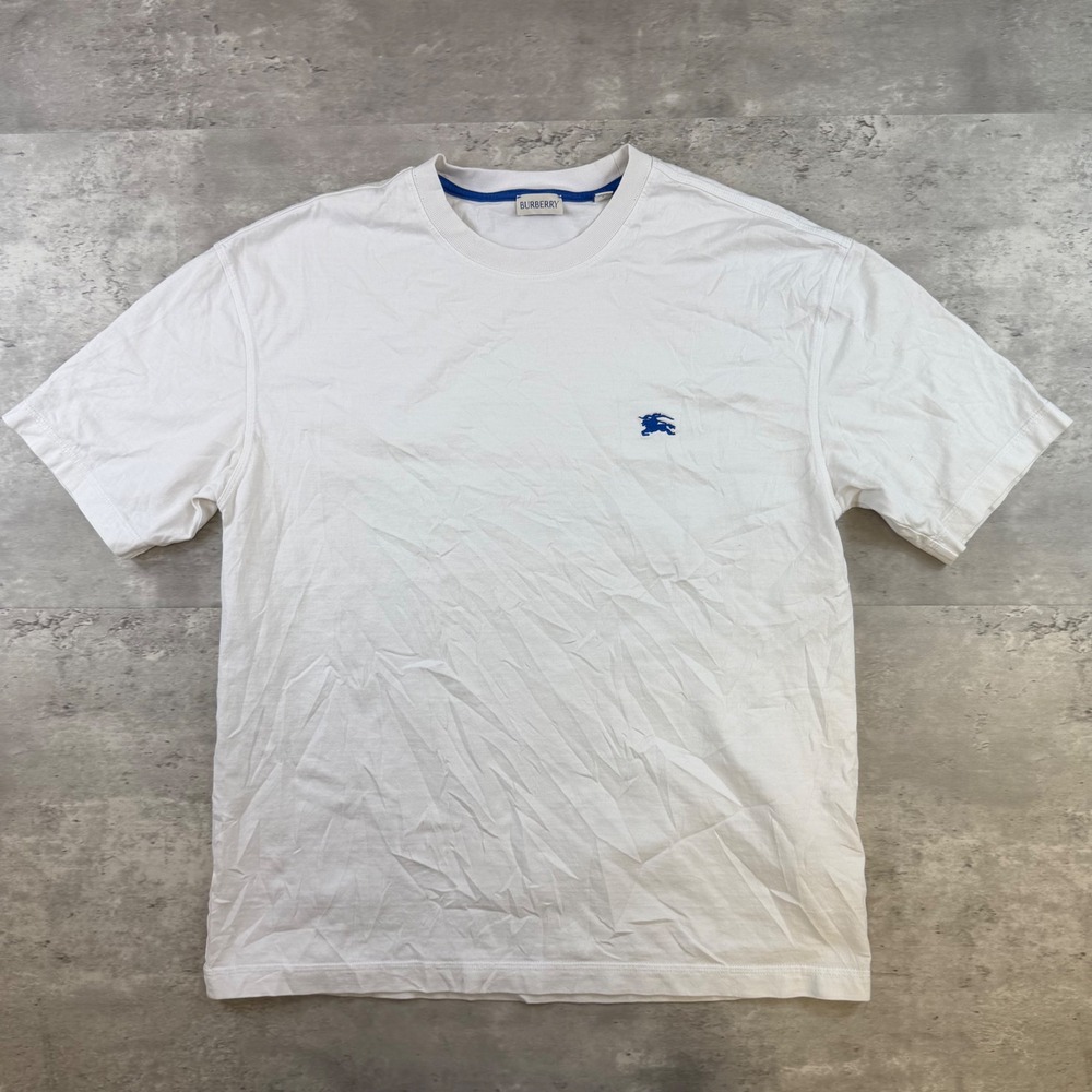 Burberry Mens White Blue Prorsum Knight Logo Short Sleeve T-Shirt Size M